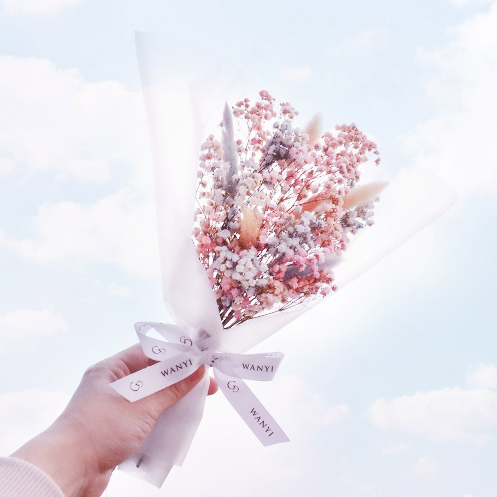 Wanyi 棉花糖滿天星花束乾燥花 滿天星 兔尾草 送禮 情人節 禮物 蝦皮購物