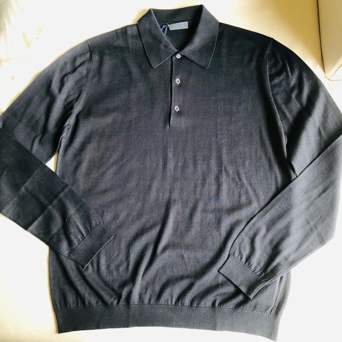 保證全新正品 Prada 黑色 棉質 長袖 polo衫 size 50