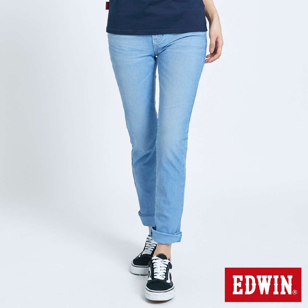 EDWIN 女款 迦績 EJ3透氣中直筒牛仔褲(漂淺藍)