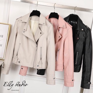 【Elly.Studio】❤️現貨粉M杏L黑L/2XL+預購❤️歐美質感皮衣外套(黑/粉/杏S-2XL)短款夾克