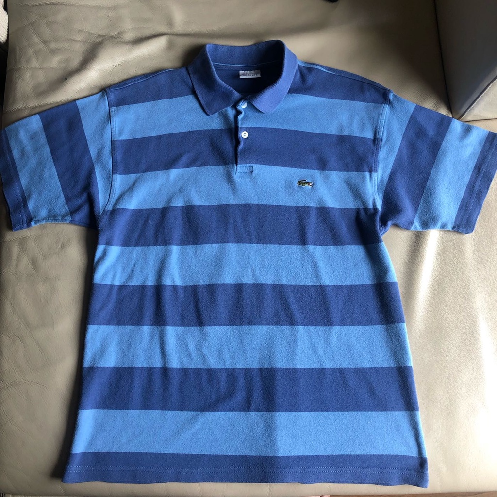 保證正品 Lacoste 藍色條紋 短袖POLO衫 size 7 適合XL