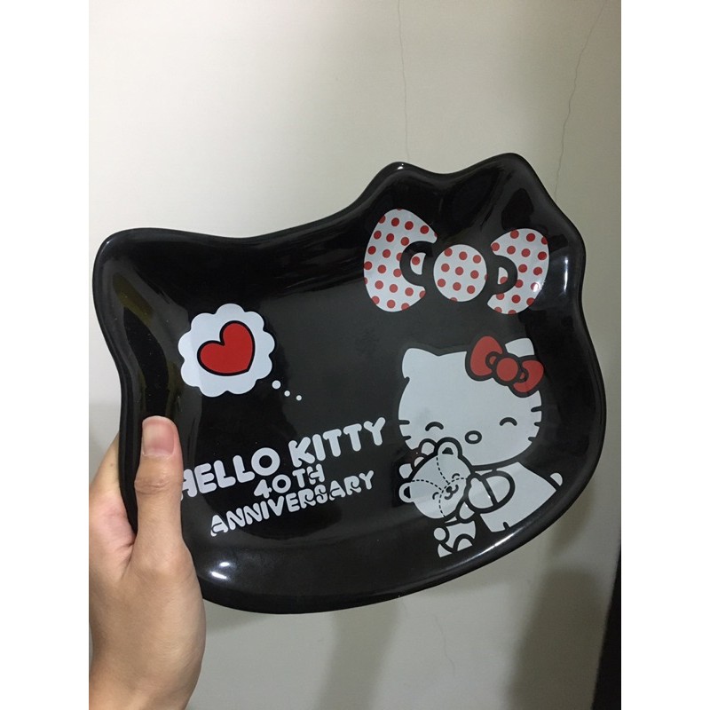 Hello Kitty 40週年經典造型瓷盤 黑色時尚