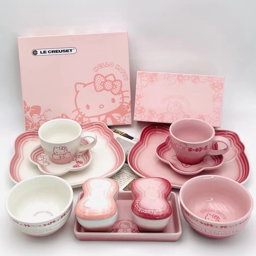 Le Creuset酷彩聯名hellokitty陶瓷碗三麗鷗卡通筷子盤子家用餐具套裝禮物