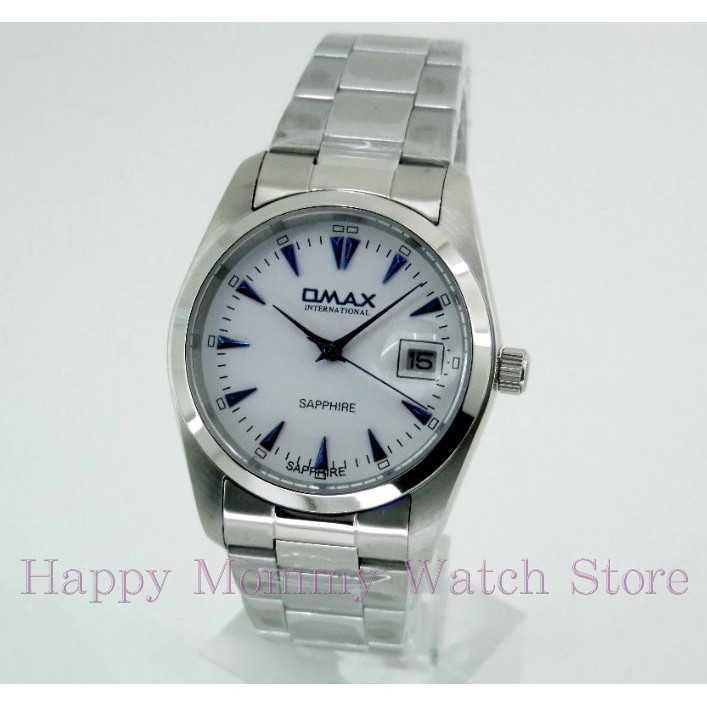 【 幸福媽咪 】網路購物、門市服務OMAX 毆瑪士 藍寶石 日期窗 防水不鏽鋼男錶-白面35mm/4003