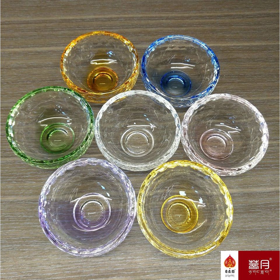 菩月 【幻彩】水晶玻璃供水杯（加厚款）一組七色/七供杯 / 八供杯 / 供水杯 / 供寶杯 / 供花杯(限用常溫水)