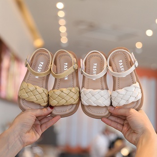 女童涼鞋 編織兒童鞋 2023年夏季新款韓版時尚軟底露趾公主鞋白色涼鞋