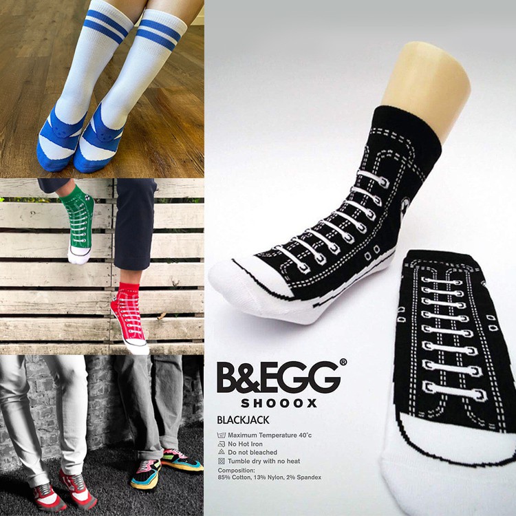 台灣製公司貨 B&amp;EGG 藍白拖帆布鞋型襪 中筒男女吸濕排汗運動襪
