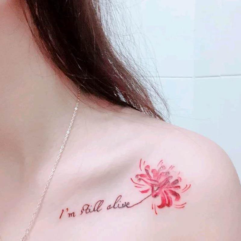 刺青逼真彼岸花紋身貼防水女持久鎖骨地獄少女ins風性感小仿真dj4 蝦皮購物