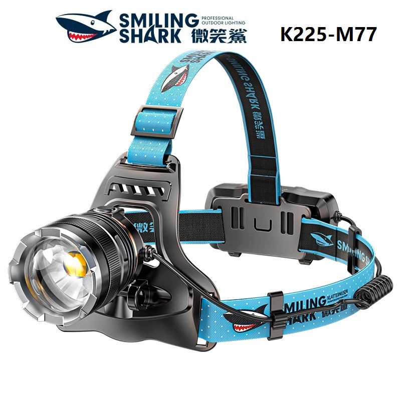 微笑鯊正品 K225 強光頭燈led M77白激光高流明超亮遠射 揮手感應式頭燈 USB可充電戶外登山露營照明18650