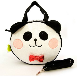 【DJ媽咪】日本進口 2用 小熊貓 絨毛 女童 圓餅包 手提包 斜背包 包包