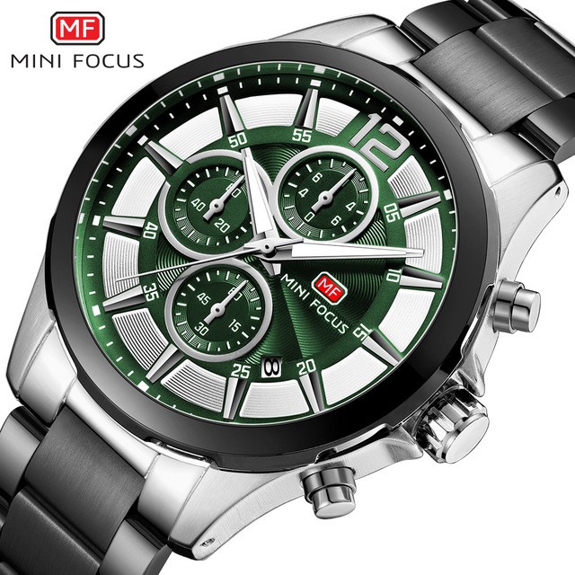 Mini FOCUS品牌鋼帶男士手錶多功能機芯日曆強力夜光防水不銹鋼錶帶