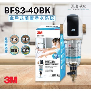 【汎澄淨水】 3M 全戶式前置淨水系統 BFS3-40BK (耀石黑) 裝於水塔前除泥沙鐵鏽 台灣公司貨 需自行安裝