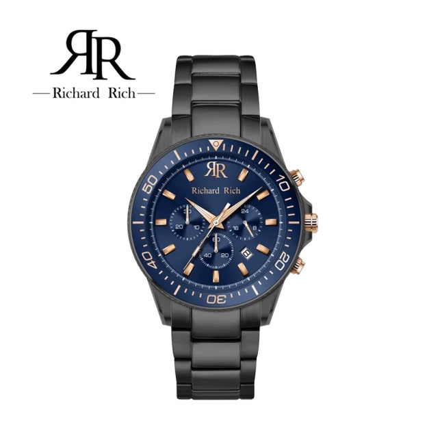 【RICHARD RICH】尊尚系列真三眼計時不鏽鋼腕錶-黑藍 快速出貨