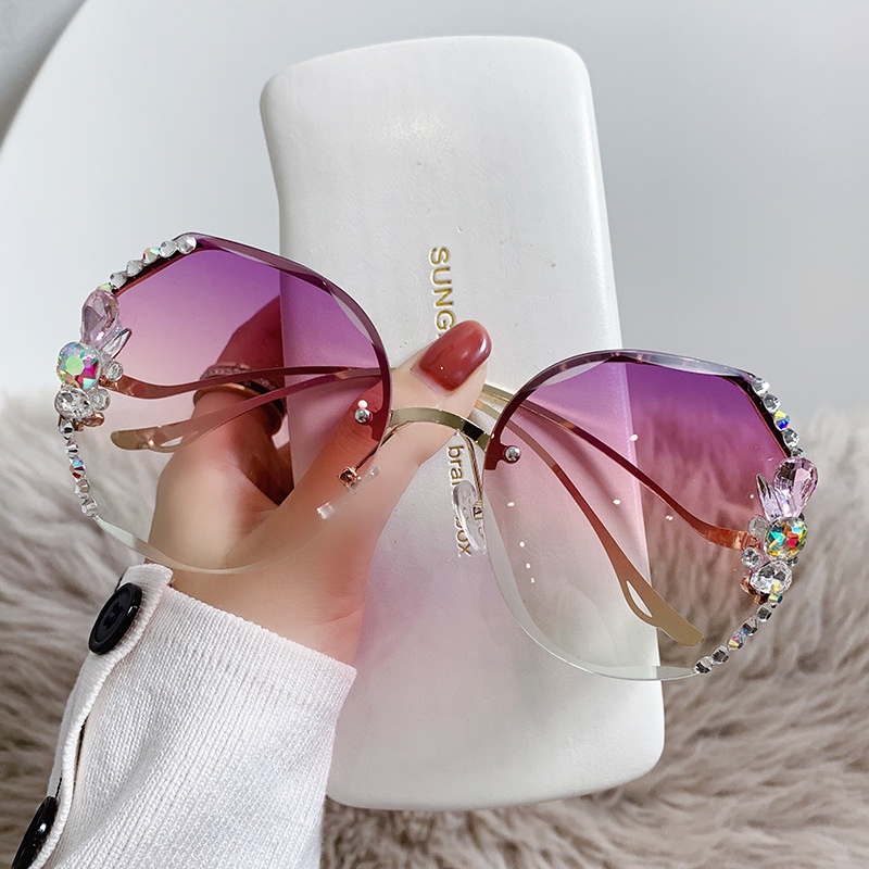 2022韓版水鉆太陽眼鏡防紫外線水晶墨鏡鑲鉆小香風眼鏡女