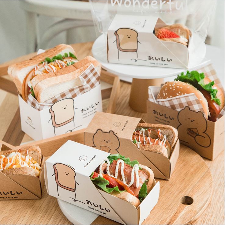 [Hare.D]現貨 網紅三明治包裝盒 厚蛋燒吐司盒子 韓式 一次性 打包紙盒 漢堡 外帶袋 紙盒 吐司袋 自封袋