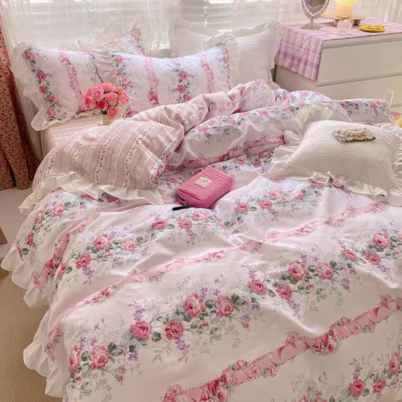 新款韓國復古玫瑰蕾絲邊床包組/床包 單人 雙人 加大 特大 床包組 床單 無印良品 被套/棉被/素色床包組/天絲/保潔墊