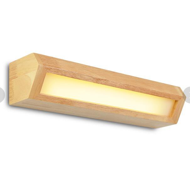 熱賣爆款簡約木燈LED實木壁燈臥室床頭客廳創意長方形衛生間鏡前燈