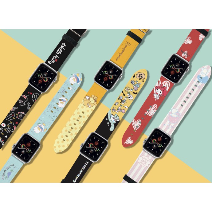 三麗鷗系列 Apple Watch 皮革錶帶 Hello Kitty /雙子星 /美樂蒂 /大耳狗/ 布丁狗/貝克鴨(銀