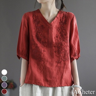 【ACheter】 日本宮廷復古文藝棉麻刺繡上衣# 112153