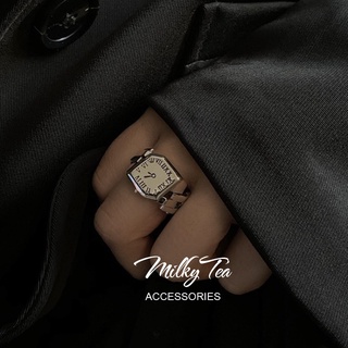 奶茶家 MilkyTea系列 正韓超酷羅馬數字圖案女生戒指 重工設計感鐘錶圖案甜美少女百搭開口戒指 嘻哈女孩日常配飾關節