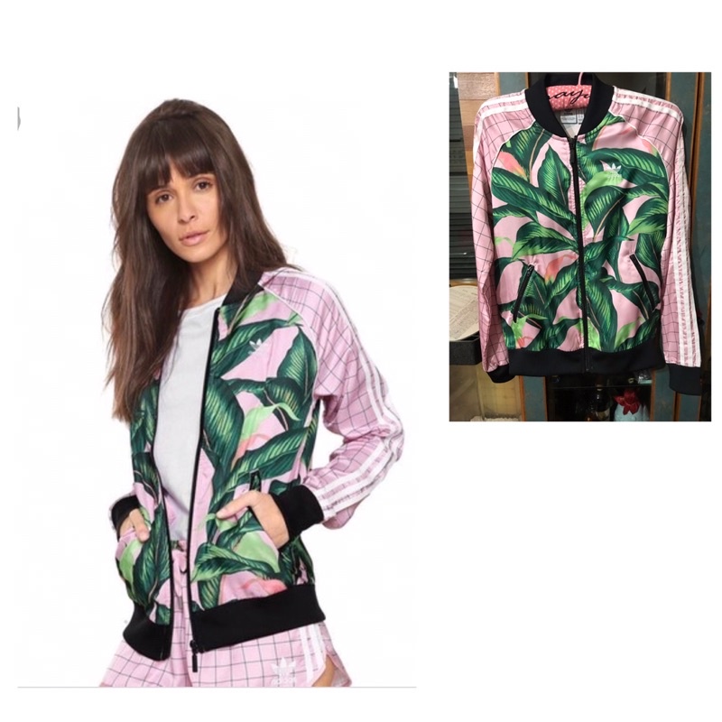 二手全新34 Adidas Originals 緞面花卉粉色立領外套風衣外套DH3071 女生| 蝦皮購物