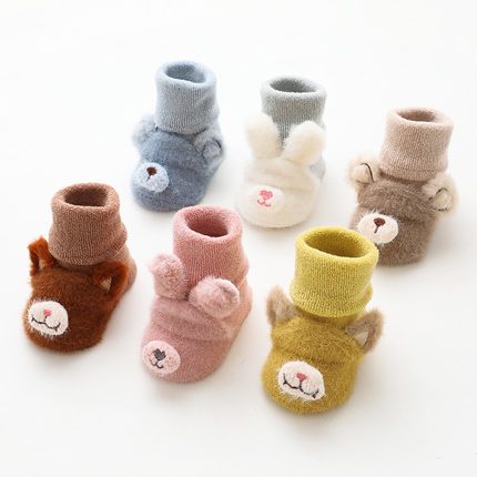 韓國東大門新款秋冬毛圈加厚寶寶地板襪兒童立體卡通防滑學步嬰兒襪子