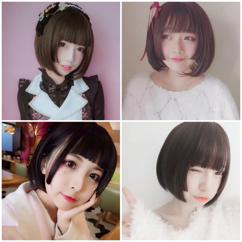 🧚‍♀️現貨🧚‍♀️可愛妹妹假髮齊劉海短直髮日系姬髮式短髮bobo頭日常甜美可愛軟妹子假髮套整頂假髮齊劉海姬髮式短髮