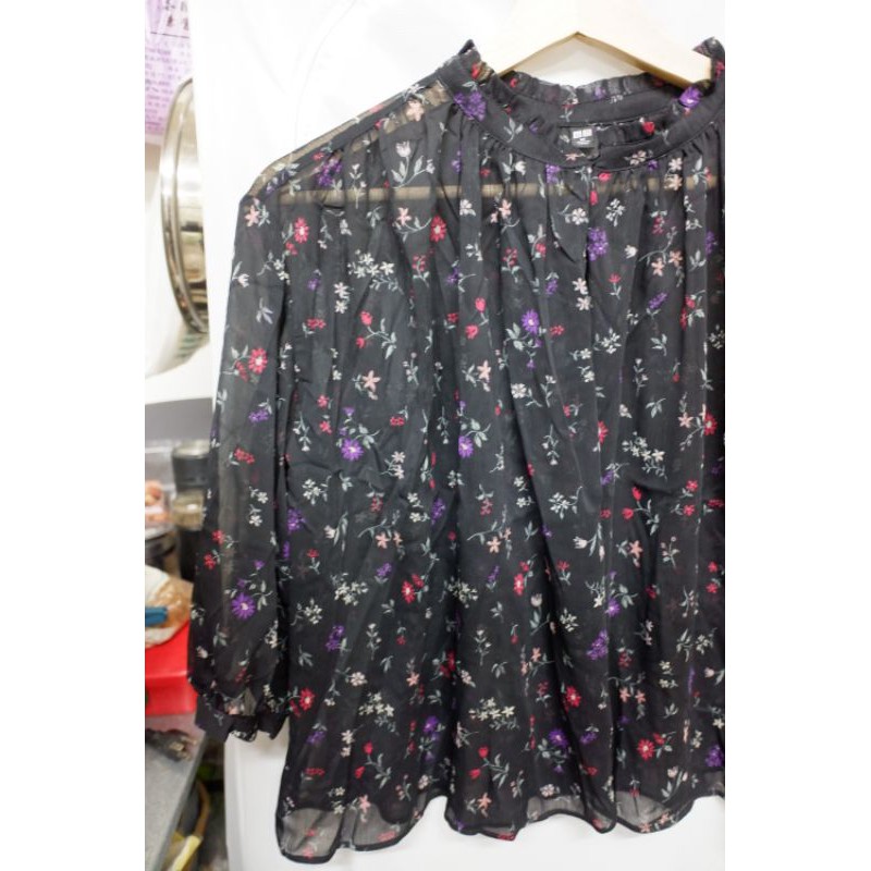 Uniqlo優衣庫秋夏季立領碎花雪紡襯衫上衣七分袖 蝦皮購物