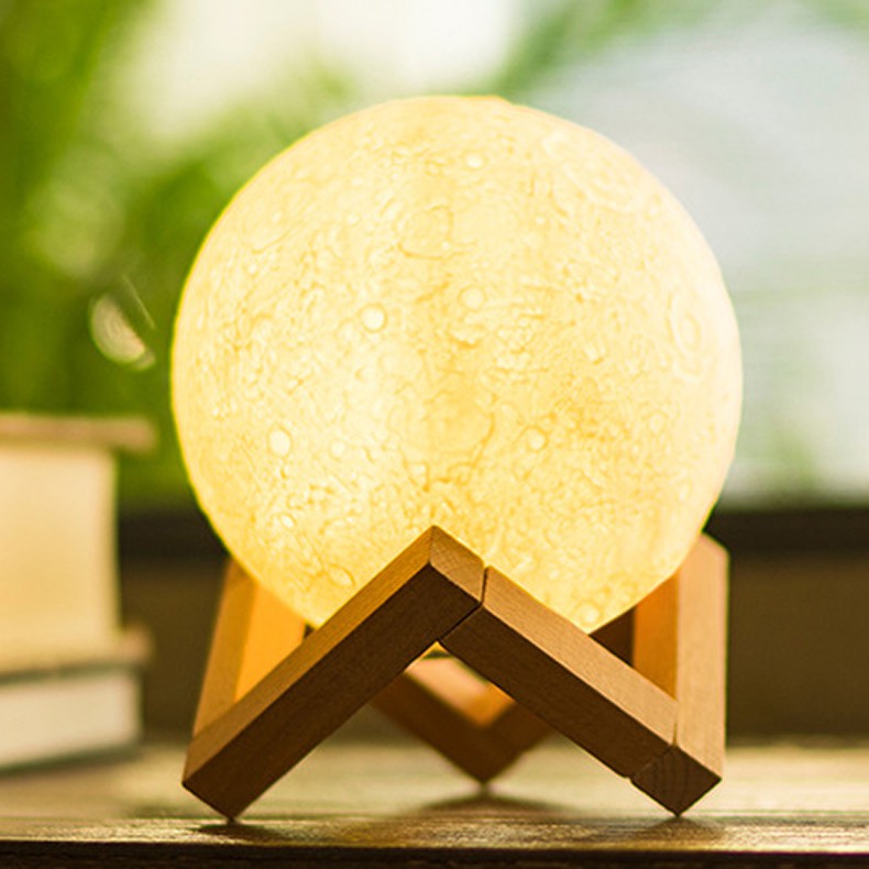 【A-MORE】3D震動感應月亮拍拍燈 三色調光 送禮禮物燈 附底座木架