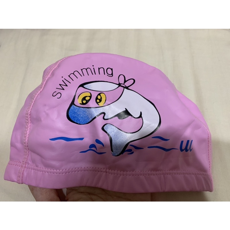 二手9成新》海豚粉色兒童泳帽 游泳戲水玩水夏日沙灘海灘泳池