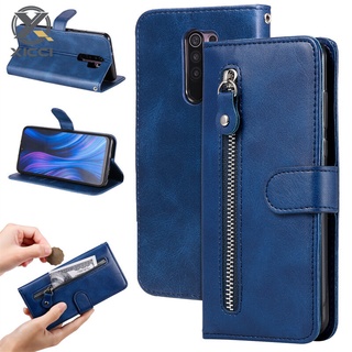 XICCI適用於Xiaomi Redmi 8 8A 9 9A 9C Note 7 8 Pro 9拉鍊帶卡槽翻蓋皮革手機殼
