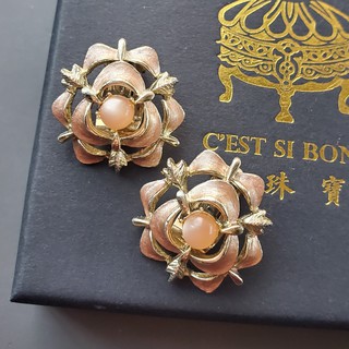 Judy Lee淺焦糖裸色波紋氣質夾式耳環【C’est Si Bon古董珠寶盒】Vintage老飾名媛上班約會 溫柔月光