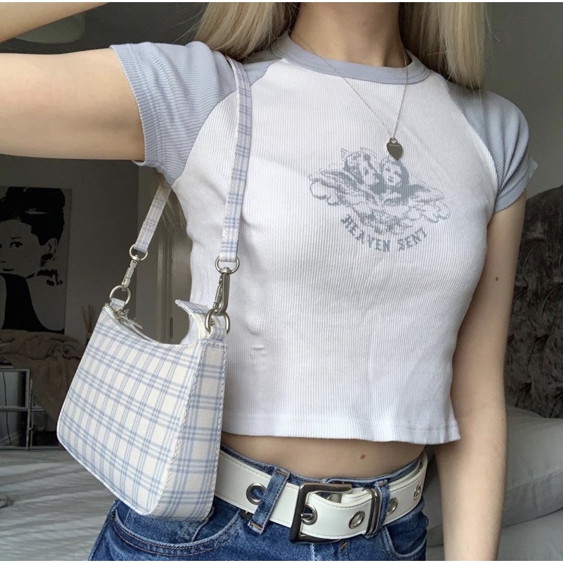 Brandy Melville Bella Heaven Sent Top 純棉天使撞色短版上衣julia同款 蝦皮購物