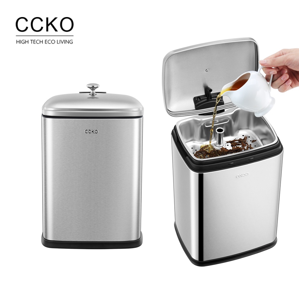 【CCKO】輕奢不鏽鋼茶水桶 茶渣桶 8L 茶具 泡茶廢水桶 不鏽鋼多用途垃圾桶 廚餘桶