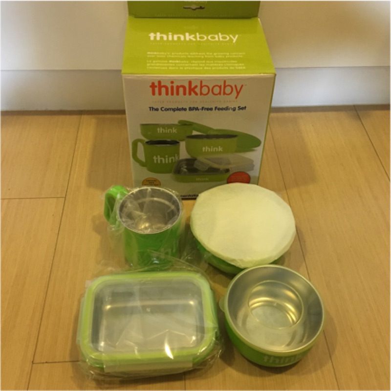 美國Thinkbaby不鏽鋼餐具組，蘋果綠款