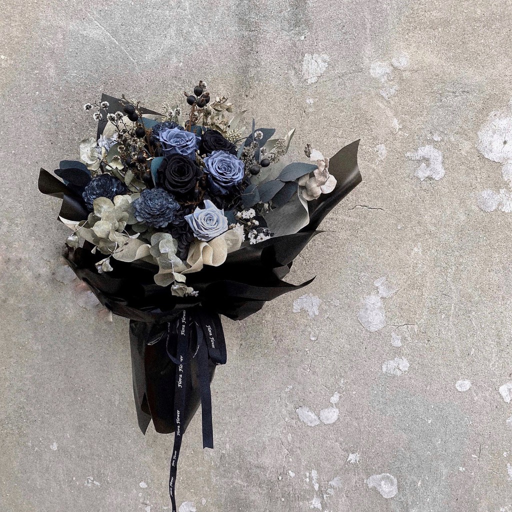 Floraflower黑藍色系乾燥永生花花束