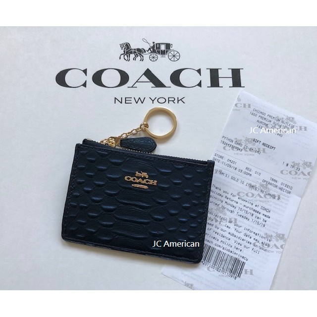 【美國JC】COACH 39117 ~似16107 新款立體馬車 深藍色 蛇紋 皮革 零錢包/鑰匙包/悠遊卡包 ~ 現貨
