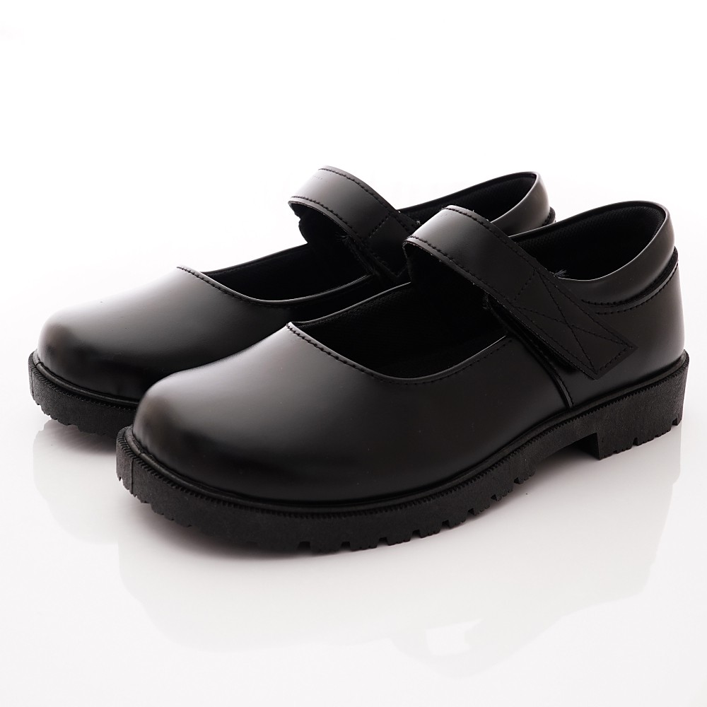ARRIBA愛樂跑台灣製學生鞋直套式低跟設計學生皮鞋6814黑(大童段)23-25cm-零碼出清