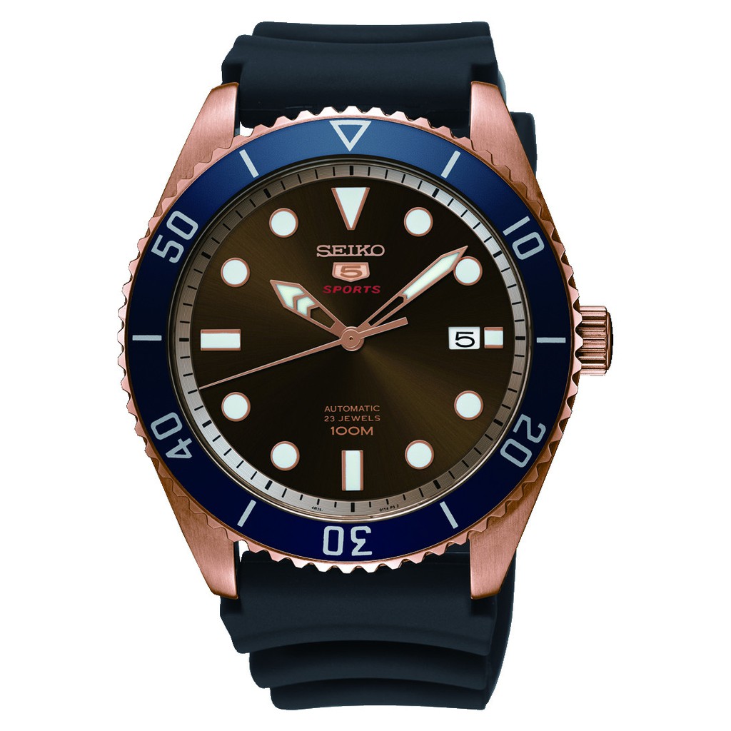 【金台鐘錶】SEIKO精工 復刻 5號盾牌機械錶 潛水表 水鬼 (藍框x玫瑰金) 膠帶 44mm SRPB96K1