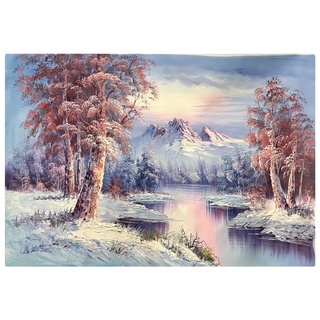 雪景風景油畫 90X60公分 手繪油畫 無框畫 – 248