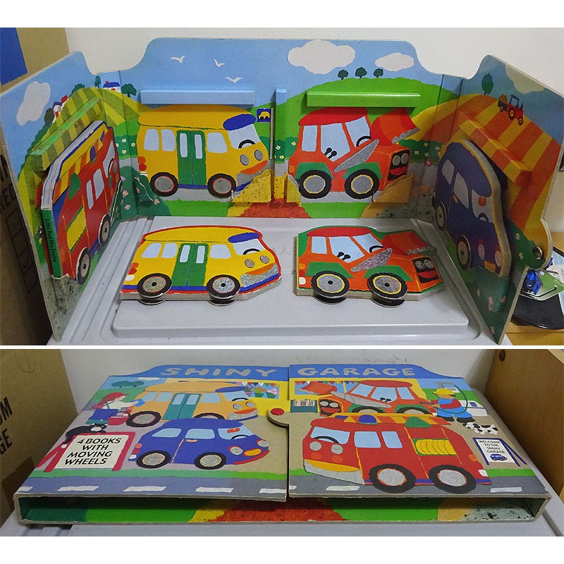 Shiny Garage 閃亮車庫英文繪本厚紙板書 內有4本小車書 蝦皮購物