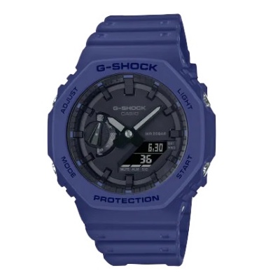【CASIO 卡西歐】G-SHOCK 八角農家橡樹雙顯手錶 藍 GA-2100-2ADR