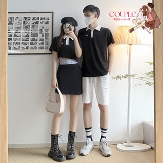 【COUPLE】❗❗❗情侣装夏装2022新款潮流女短款露腰T恤衫女修身半身裙套装男T