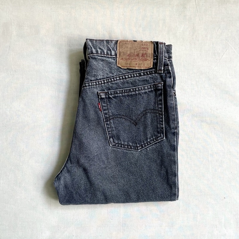 美國經典 Levi’s 503 wash Jeans 純棉丹寧布 自然色落 雪花黑 直筒 牛仔褲 古著 vintage