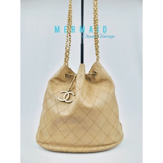CHANEL VINTAGE羊皮駝色肩背水桶包❤已售出