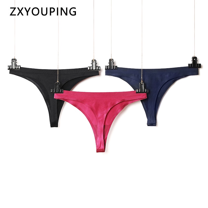 ZXYOUPING 冰絲丁字褲女無痕素色內褲M-3XL大碼內褲低腰性感Tback