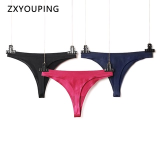 ZXYOUPING 冰絲丁字褲女無痕素色內褲M-3XL大碼內褲低腰性感Tback