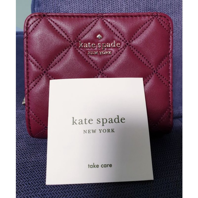 [kellychung客訂勿下單]Kate Spade 小香風菱格短夾 酒紅色