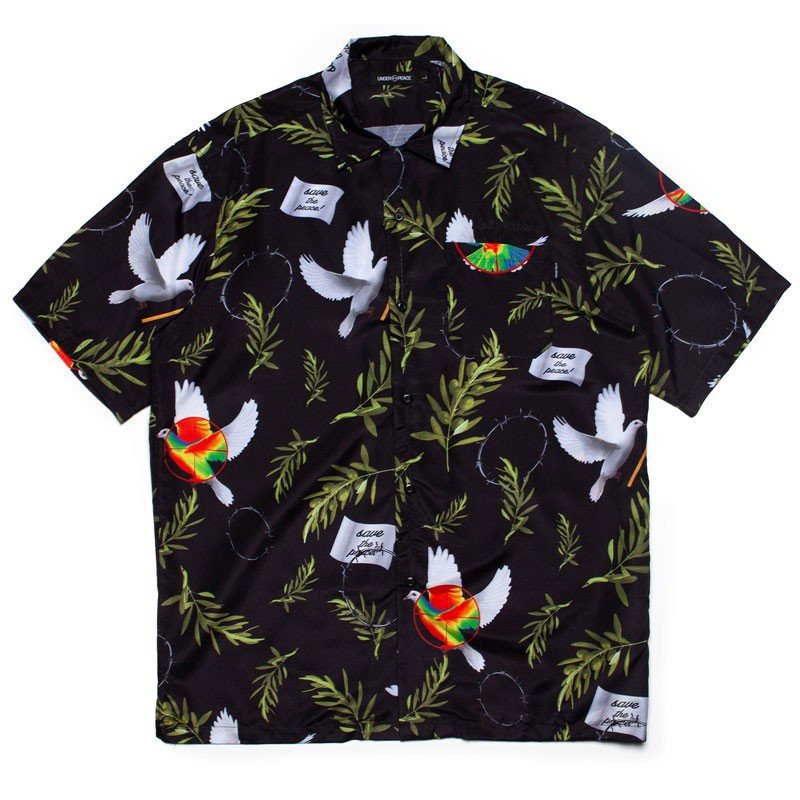 UNDER PEACE - 20SS PACIFIST / ALOHA SHIRT.SS 夏威夷印花 短袖襯衫 (黑色)