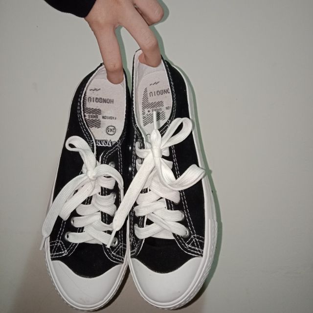 帆布鞋24 5 黑色鞋子韓國 蝦皮購物